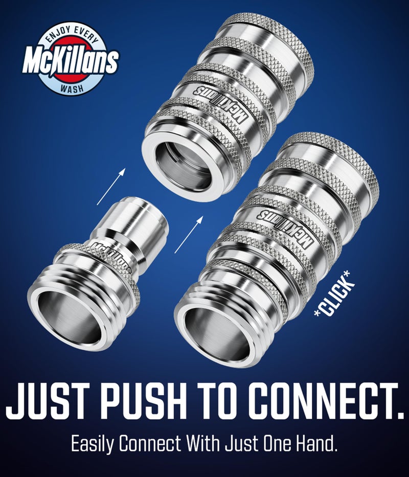 McKillans 2025 Automatic Garden Hose Quick Connect [Universal FIT] - Stainless Steel Quick Connect Hose Fittings - Water Hose Connectors - Quick Disconnect Adapter - Instant Connection - 5 Pc Kit - Image 2